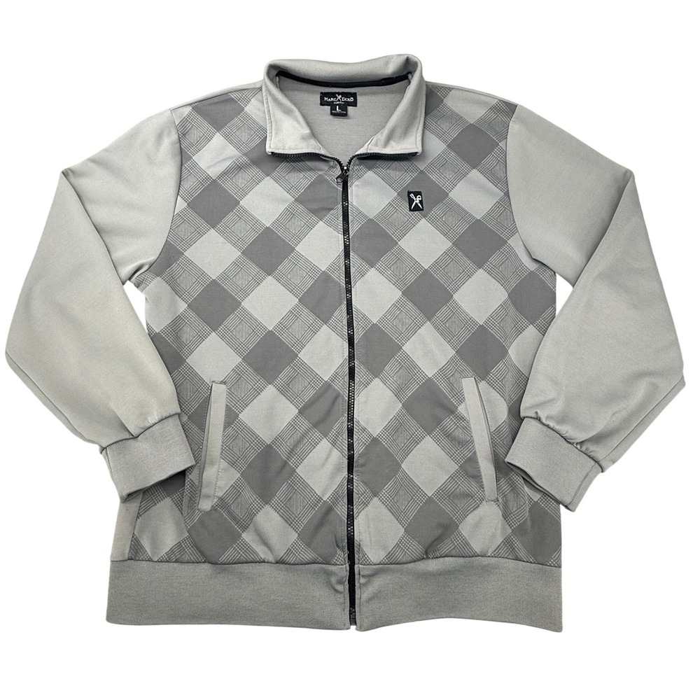 Marc Ecko Track Jacket Mens L Gray Argyle Cut & Sew Full Zip Y2K Streetwear Logo